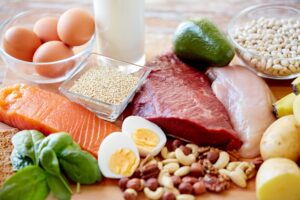 Nutritious foods spread out on a countertop